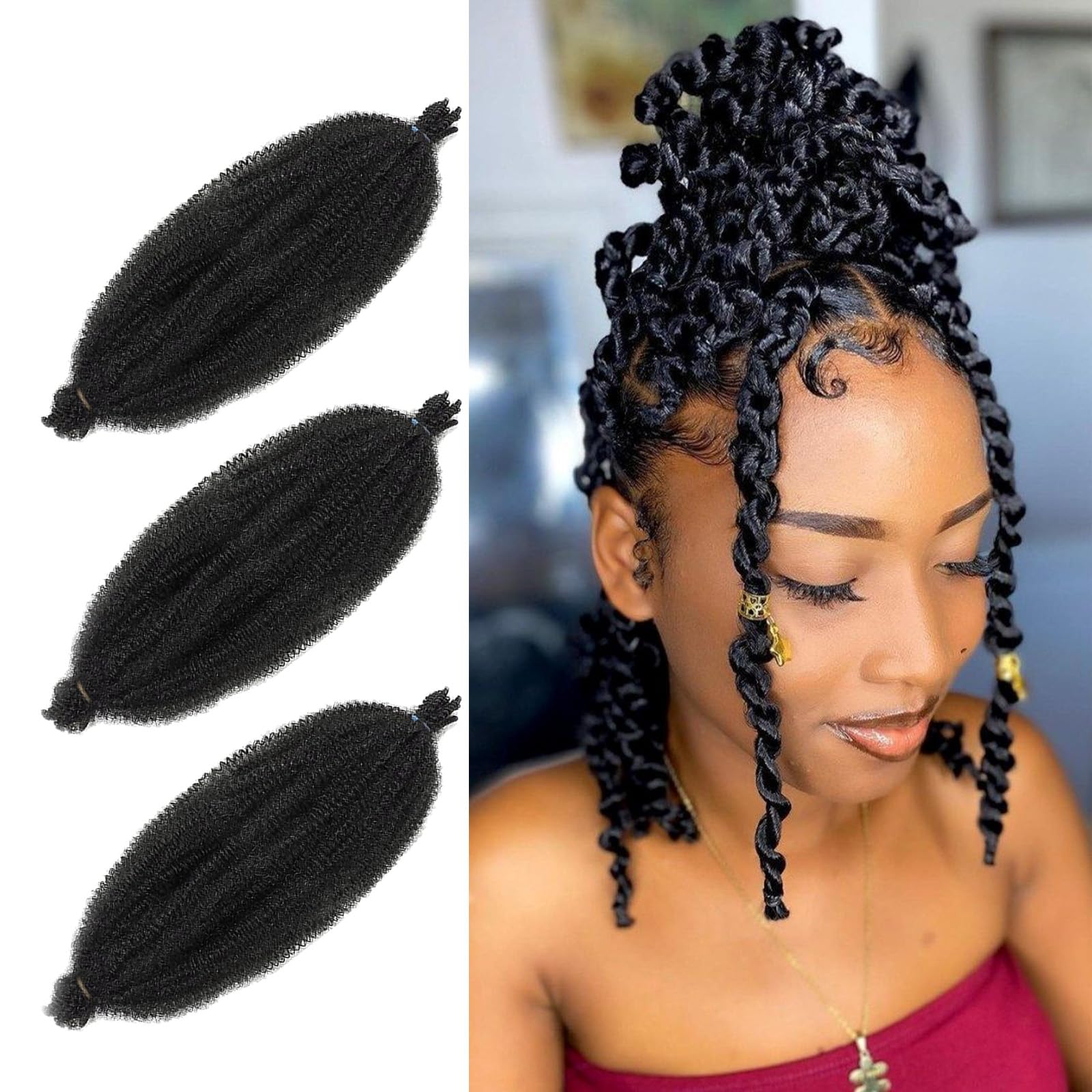 3 Packs 12 Inch Soft Twist Hair for Afro Marley Locs Black Pre-Separated Spring Twist Hair for Locs Crochet Braiding Hair for Curly Marley Braiding Hair Extensions for Women