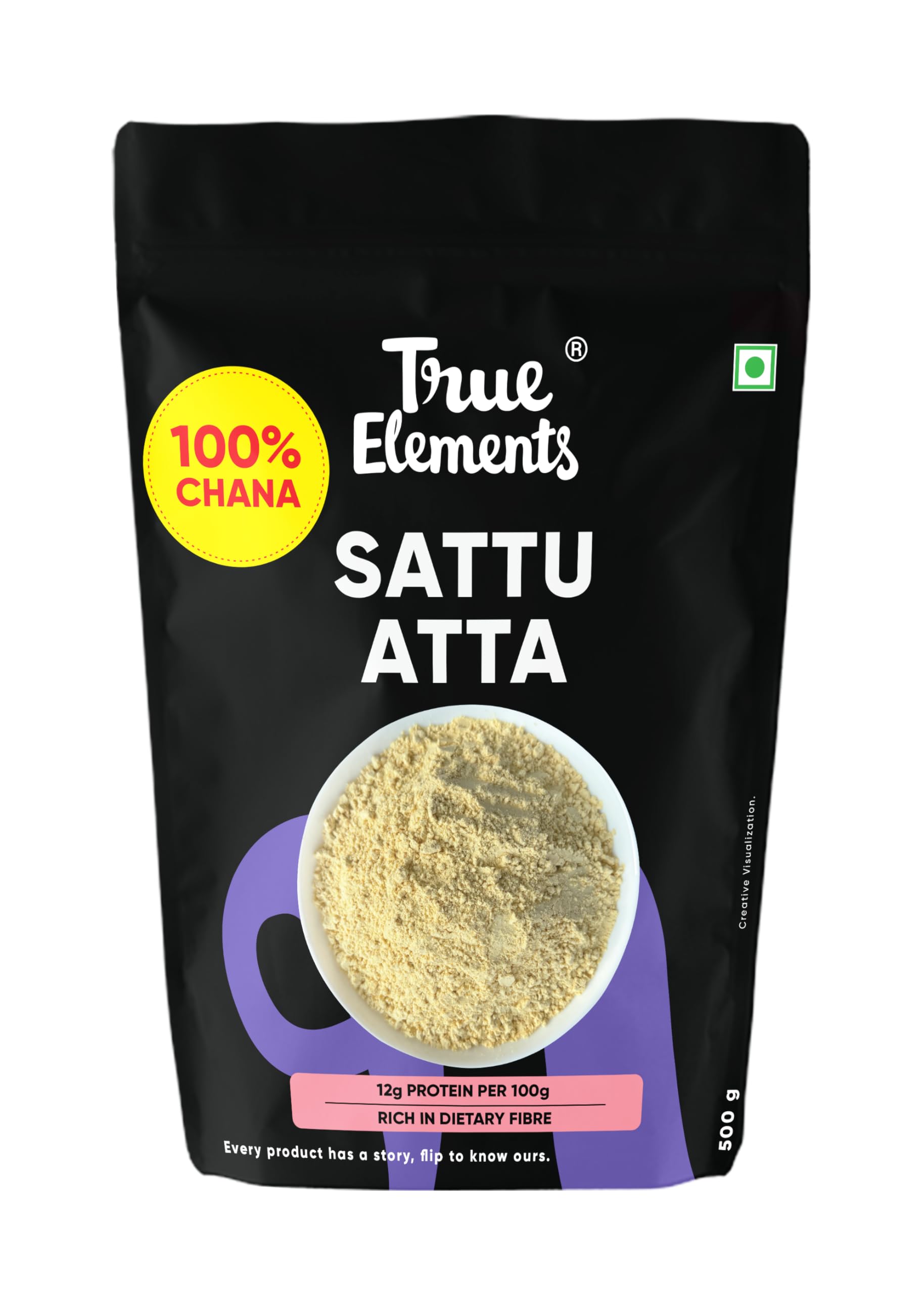 True Elements Sattu Atta 500gm - 100% Clean Chana Sattu Flour | High in Protein and Fibre | Natural and Gluten Free | Millet Whole Grains-image-45