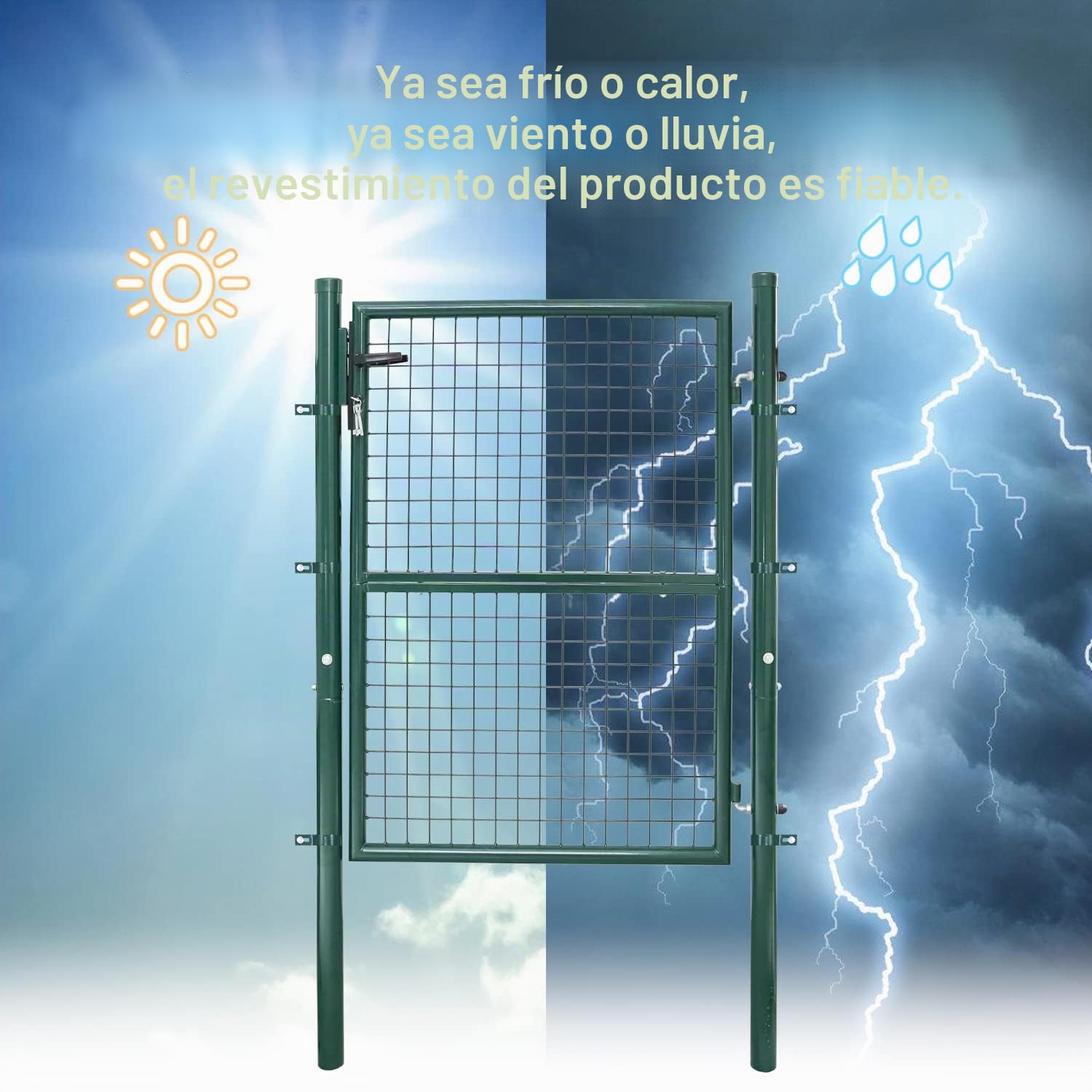 Puerta de Jardín Verde 150 x 100 cm Con Cerradura - Para Valla de Rejilla