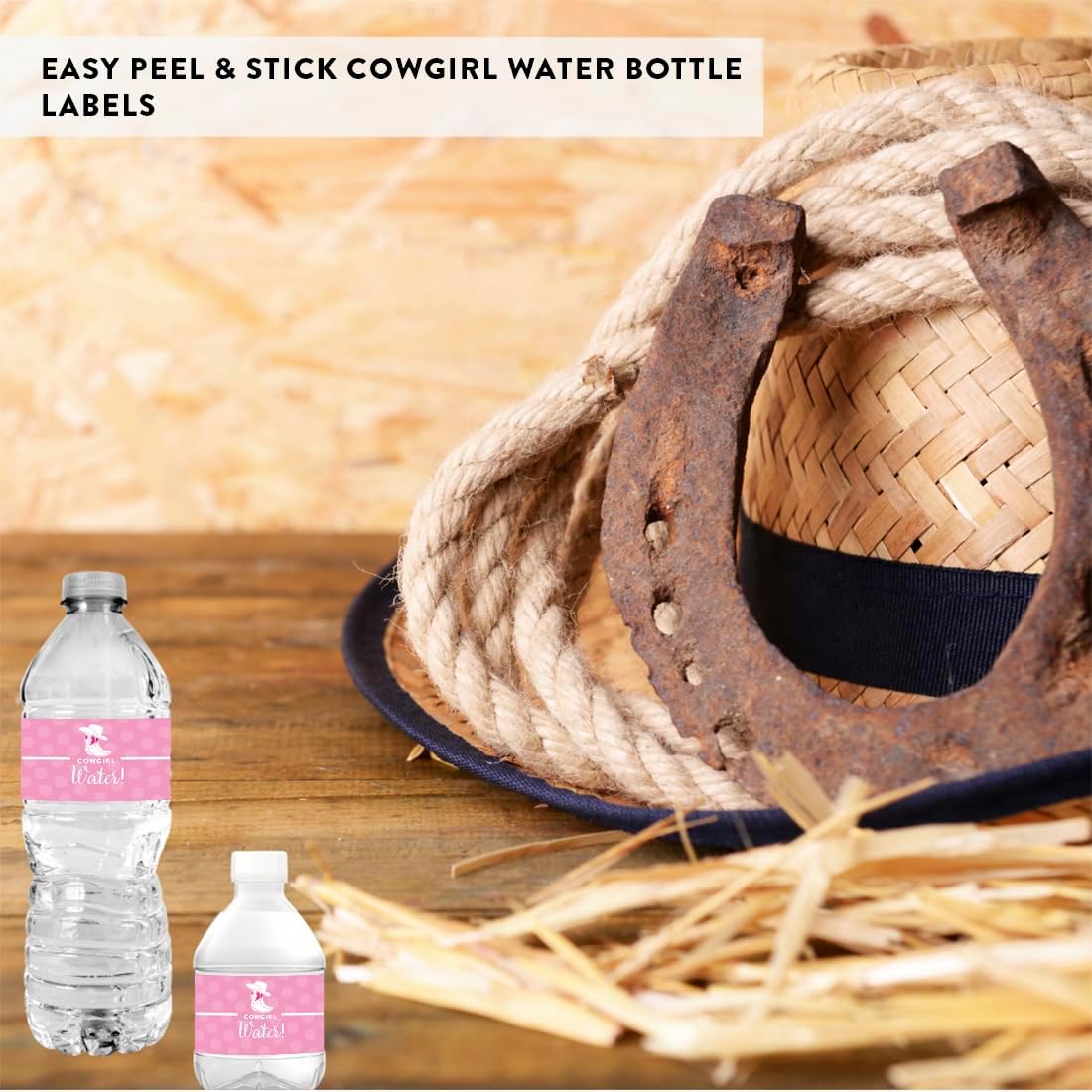 Andaz Press Birthday Water Bottle Labels Stickers, Cowgirl Boots, 20-Pack, for Decor Decorations Dessert Table Wraps