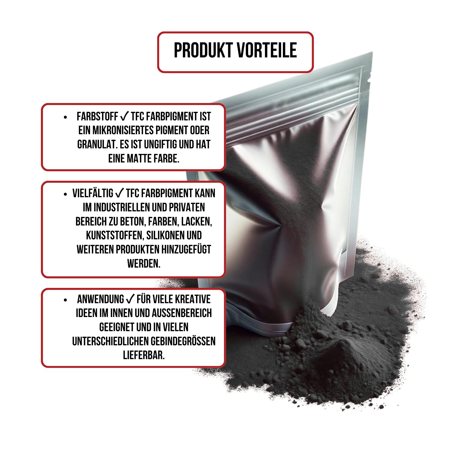 TFC - Pigmento colorato in ossido di colore nero – Polvere pigmentata ad alta copertura per colata in rilievo come xyrarock, gesso, resina epossidica e cemento, opaco, resistente alla luce e alle
