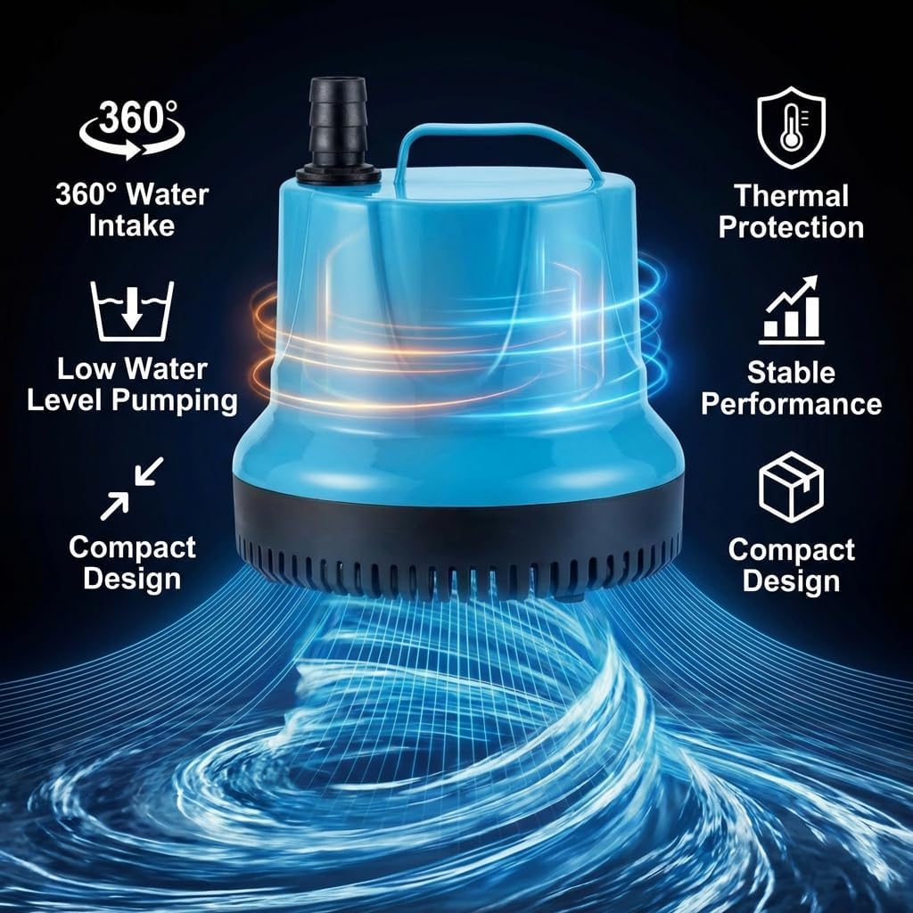 Submersible Water Pump, Small Pump for Fish Tank, Ponds, Aquarium, Waterfall, Fountain, Hydroponics, Ultra Quiet, 660GPH, Blue