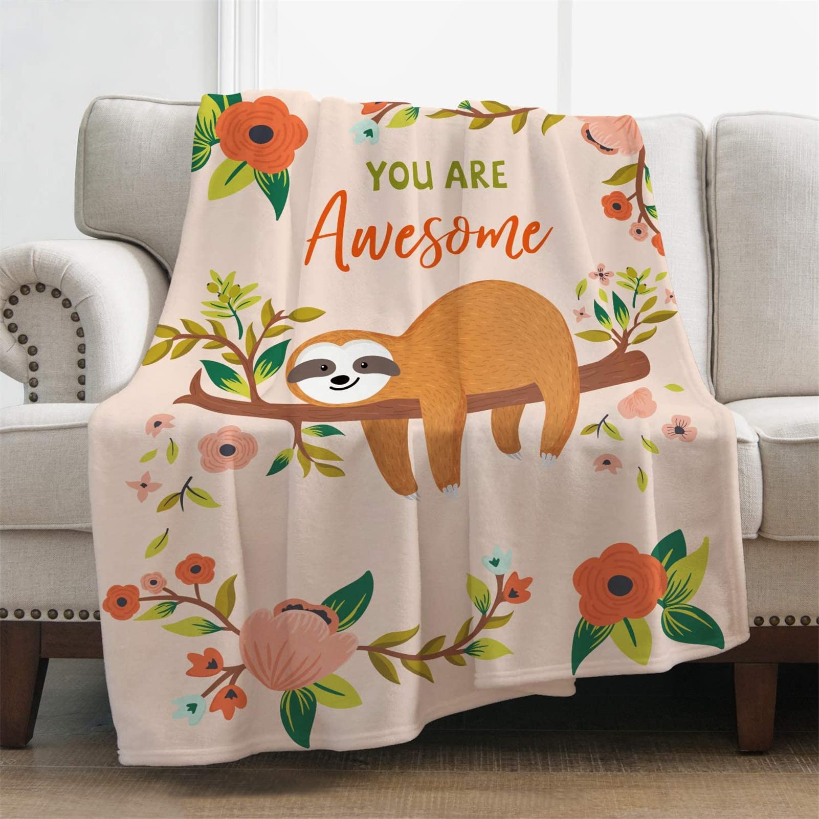 Showudesigns Cute Sloth Throw Blanket 60X80 inch Soft Blanket Fluffy Women Adult Kids Holiday Winter Home Office Throw Blankets Soft, You Are Awesome Pink