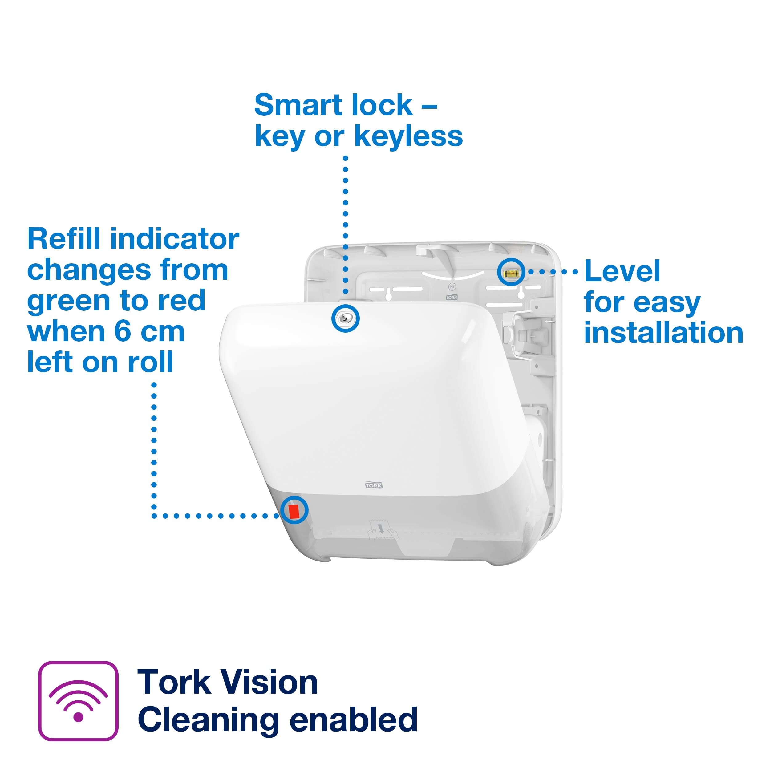 Tork Matic 5510202, Elevation Design - Dispenser per asciugamani H1, dispenser per asciugamani di carta one-at a time con indicatore di livello di ricarica, bianco