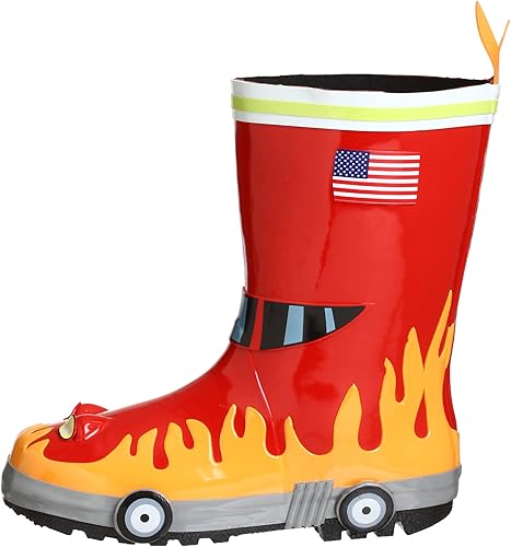 Miniatura 8 de Kidorable rojo bombero botas de lluvia de goma natural wdiversión llama tire en la pestaña del talón