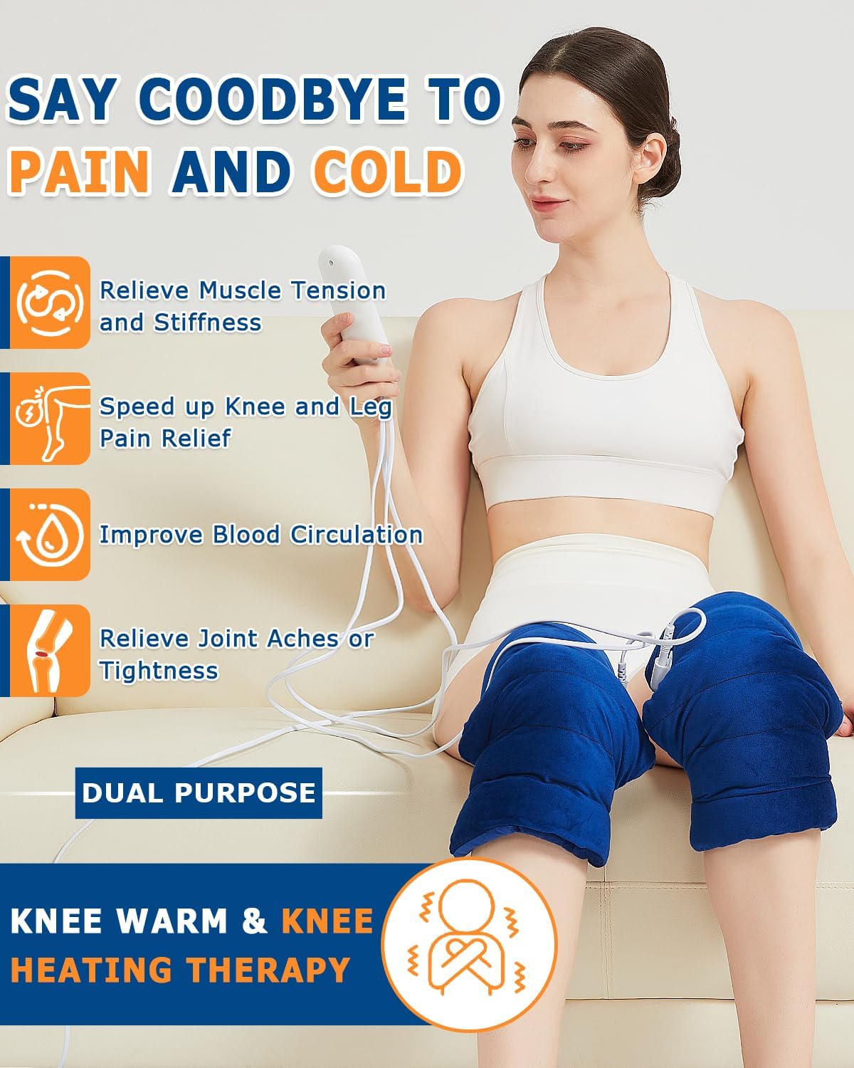 Knee Heating Pad for Arthritic, 2PCS Super Soft Electric Heat Pad for Leg, 20s Fast Heating Knees Warmers with 10-90min Auto-Off Timer, 86-158℉ Heat Level (No Battery, No Vibration) - Image 2
