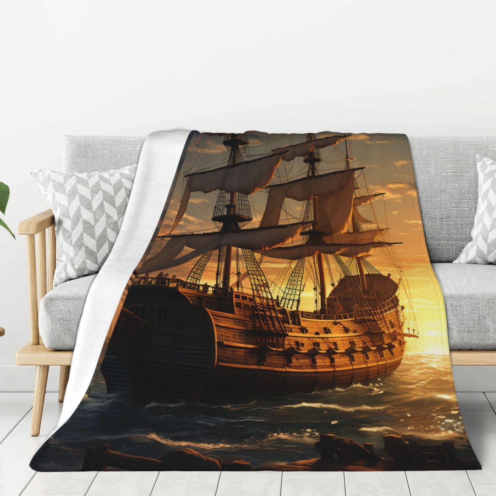 Fantasy Pirate Ship Throw Blanket Plush Flannel Fleece Blanket, Soft Lightweight Cozy Blankets 40"X30" for Bed Couch Sofa Travel