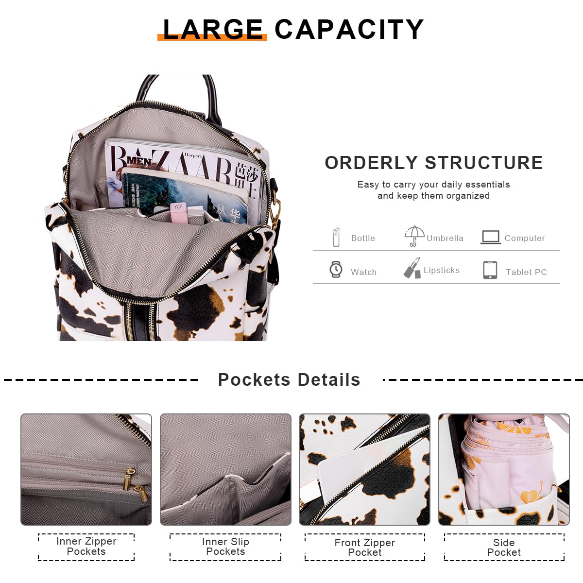 SONARIN Moda Borsa Zaino Donna,Impermeabile PU Zainetti con Pochette Antifurto Zaino Casual Borsa Scuola Zaino da Viaggio Borsa Mano Borsa Tracolla Convertibile(Leopardo Marrone)