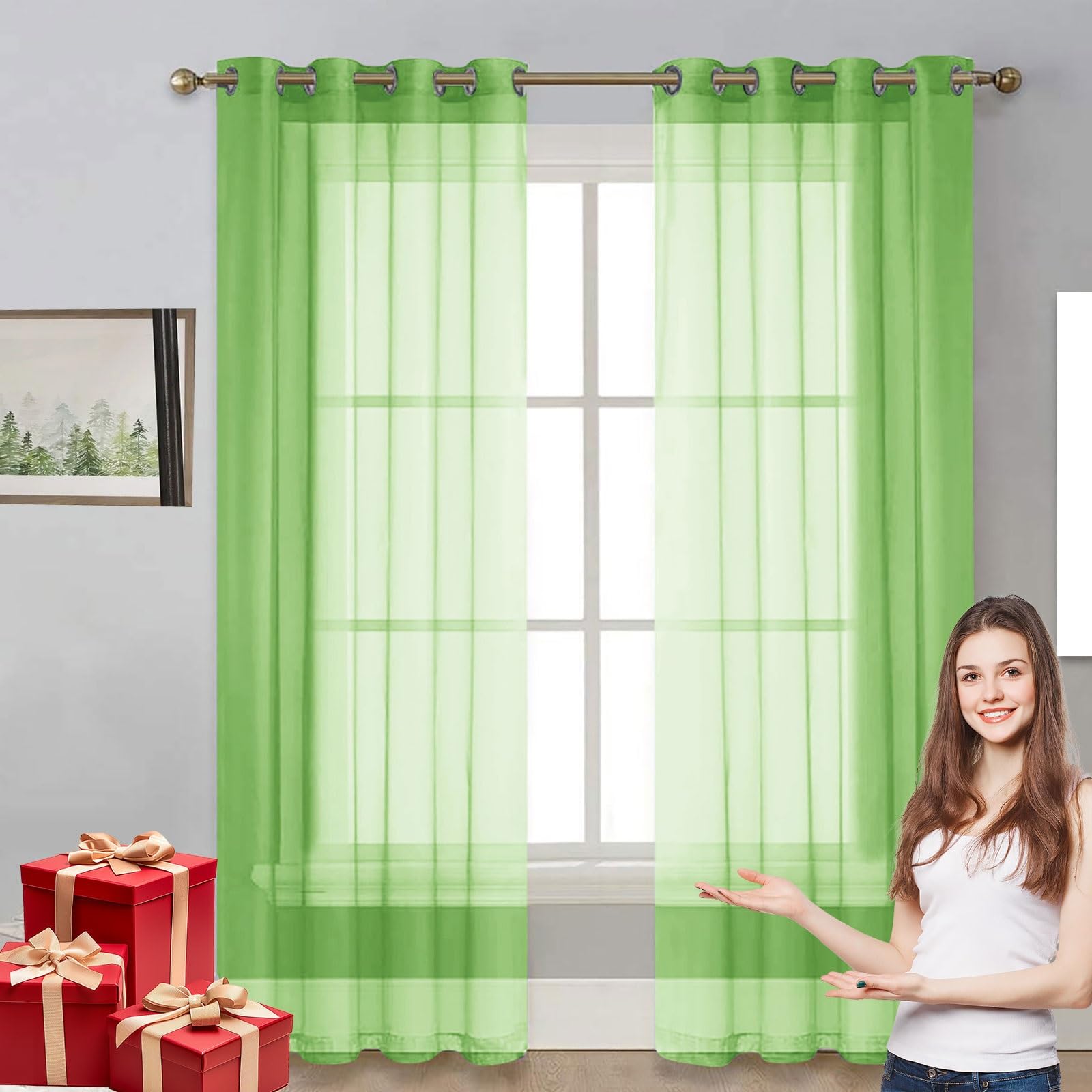 Rideaux salon demi transparent vert 50x190 pour créer une ambiance naturelle sur la terrasse