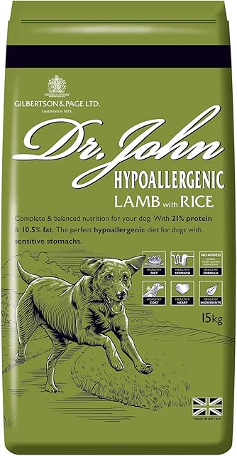 Dr John Wheat-Free Hypoallergenic Dry Dog Food - Lamb with Rice Dog Food 15kg - Complete Nutrition for Adult and Senior Dogs with Sensitive Digestion