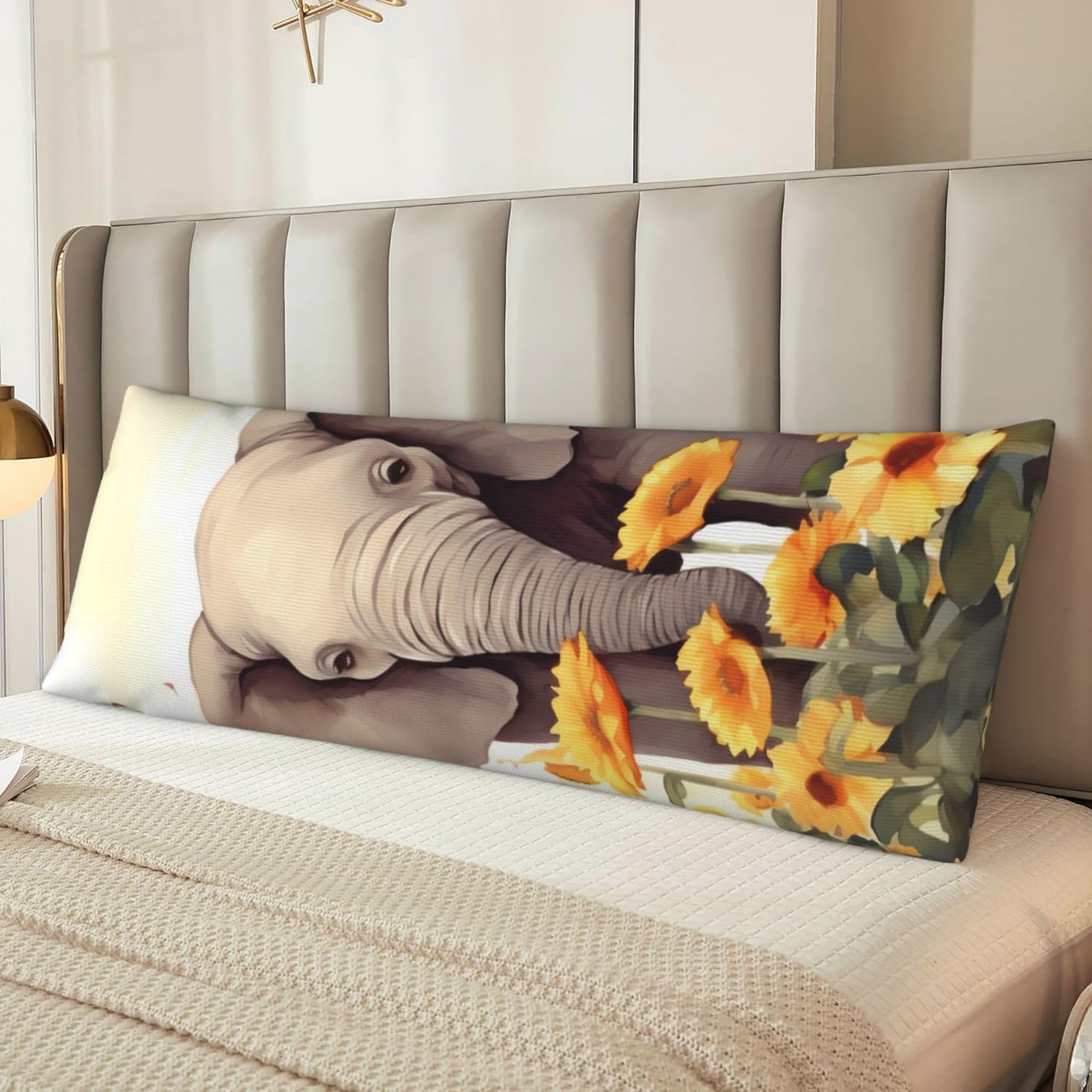 Elephant and Sunflower Body Pillow Case Cover, Microfiber Long Pillow Cases, Ultra Soft and Cozy Plush Body Pillowcase Decorative Long Bed Pillow Cover for Sleeping 20x54 Inches