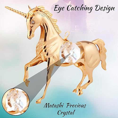Miniatura 6 de Matashi Adorno de unicornio chapado en oro de 24 quilates, decoración colgante con tachuelas de cristal para árbol de Navidad, hogar u oficina,