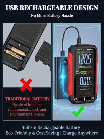 USB Rechargeable Digital Multimeter 6000 Counts Large Color Screen & Backlight FS899L Smart Auto Ranging Multimeter True RMS Digital Voltmeter Multi Meter Digital Tester for Automotive Home