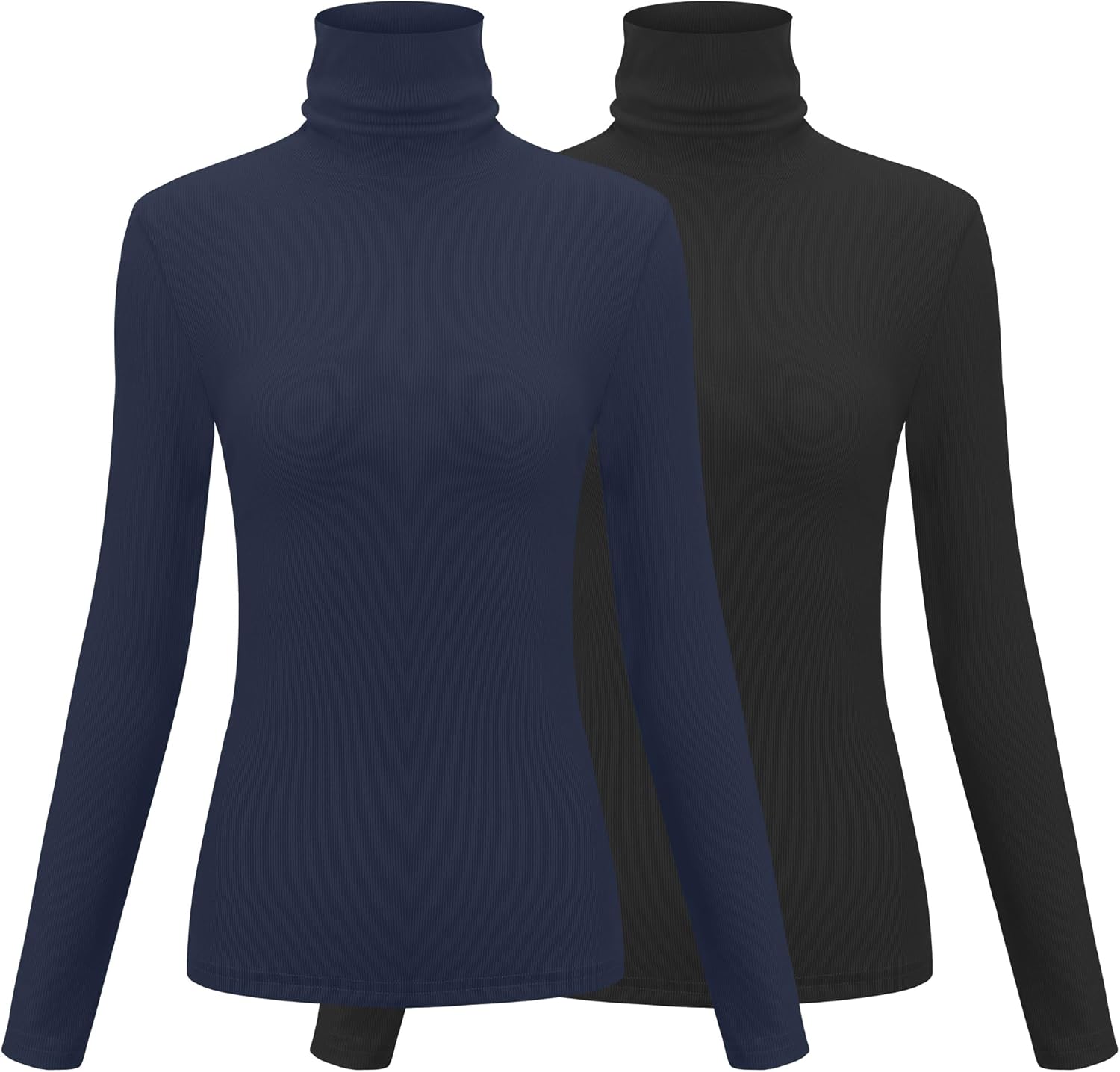 Herou 2 Pack Womens Long Sleeve Turtleneck Slim Fitted Lightweight Casual Active Layer Tops Shirts