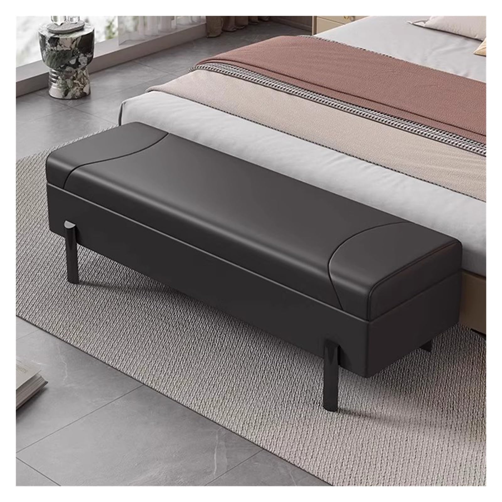 LWJSOCP Modern Faux Leather Ottoman Bench with StorageStylish Entryway Shoe Bench & Footrest for Living Room MidCentury Design (Black 100CM)