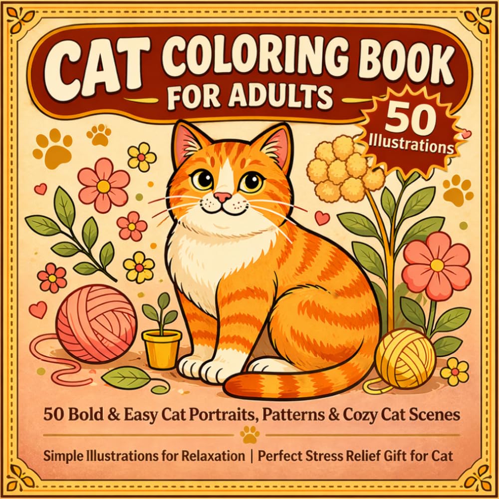 Cat Coloring Book for Adults: 50 Bold & Easy Cat Portraits, Patterns & Cozy Cat Scenes: Simple Cat Illustrations for Relaxation | Stress Relief Gift for Cat Lovers