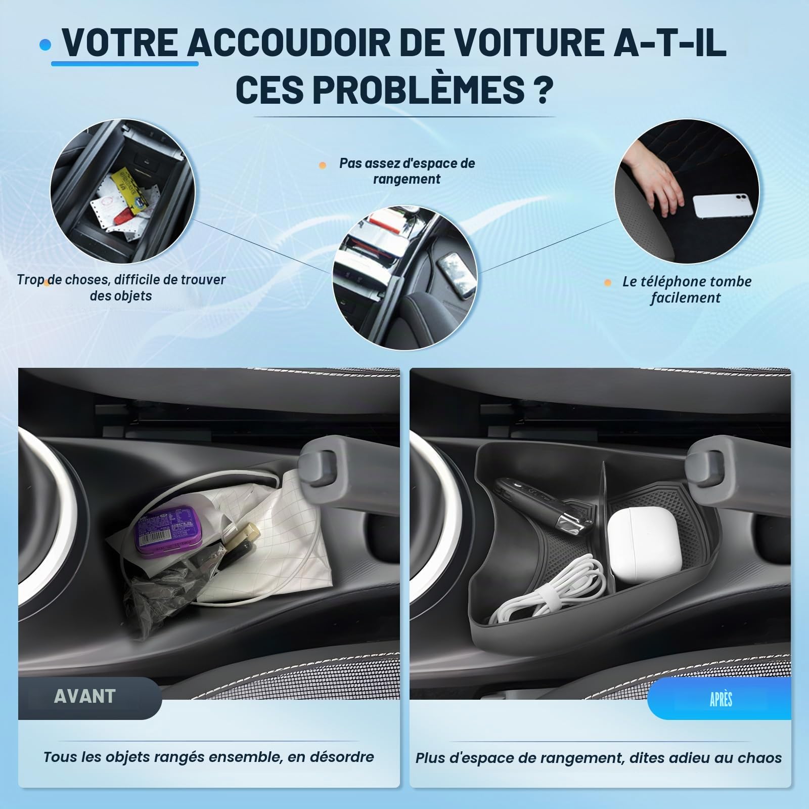 BIXUAN Twingo 3 - Console centrale compatible avec Renault Twingo 3 2014-2023 2024 - Accoudoir central - Boîte à gants - Boîte de rangement - Accessoires