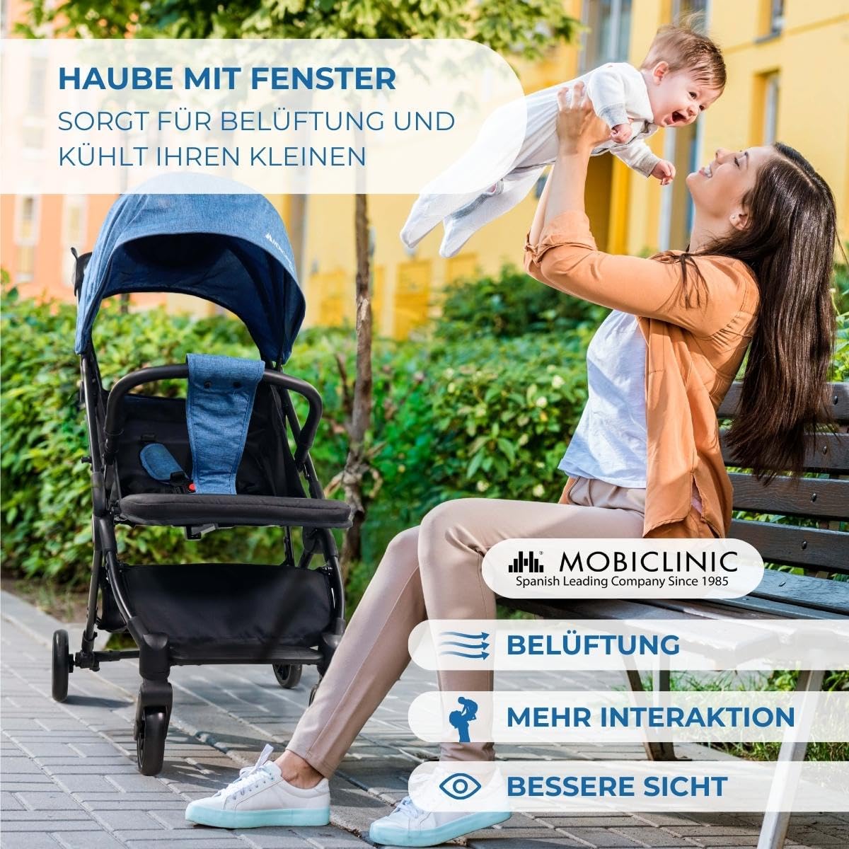 Mobiclinic®, Kinderwagen, Ultraleicht, 5-Punkt-Gurt, Einhandlenker, Zusammenklappbarer Kinderwagen, Korb, 0-36 Monate, Verstellbar, Ausklappbares Verdeck, Feststellbremsen, Trip