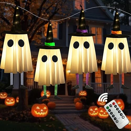 Set of 4 Halloween Hanging Ghosts, Halloween Decorations Outdoor Hanging