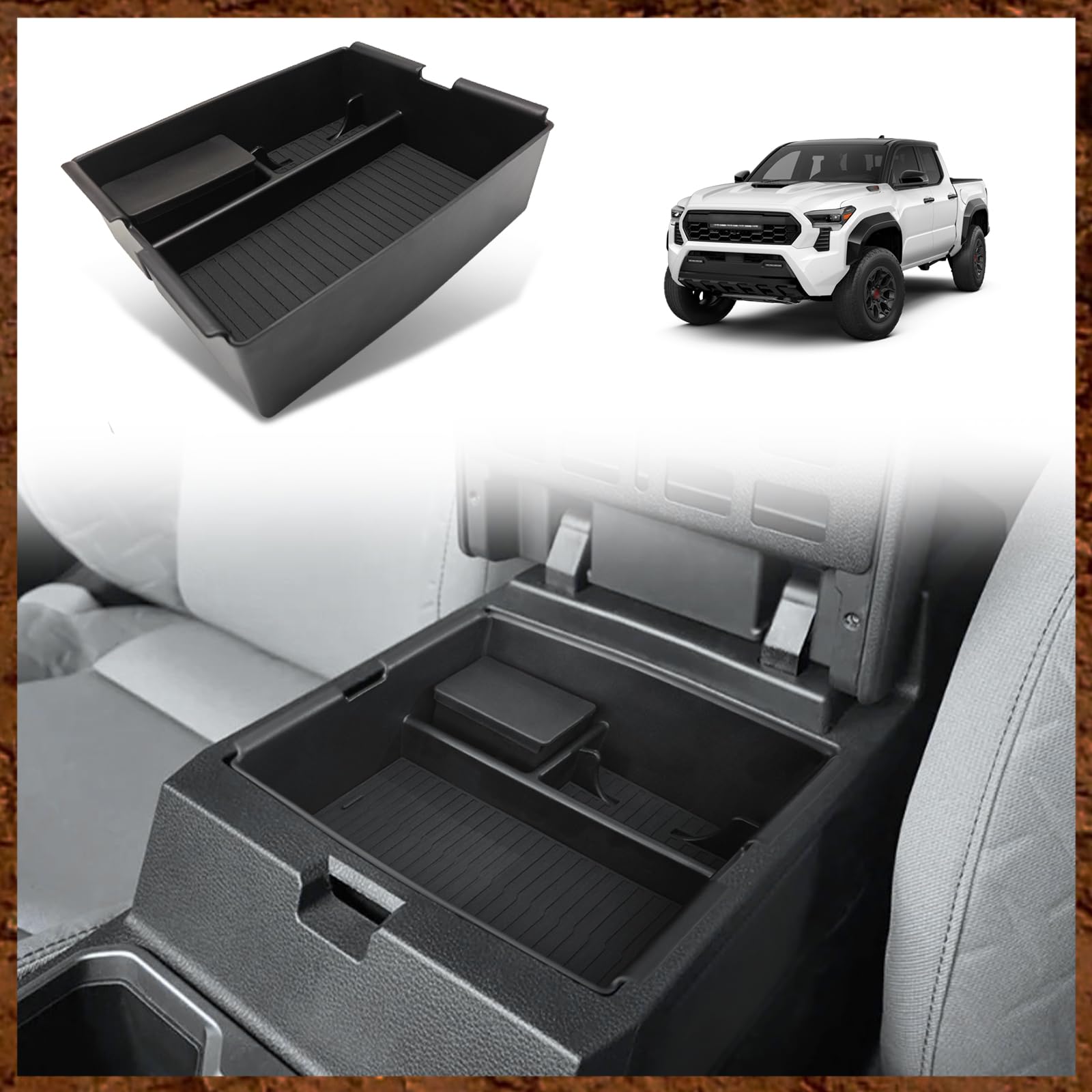Muslogy Center Console Organizer Compatible with Toyota Tacoma 2024 & 2025 4Runner Accessories Middle Console Storage Box ABS Material with Anti-Slip Mats Interior Insert Tray (Black)