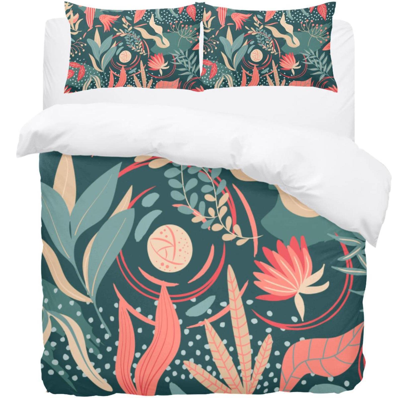 Parure de lit simple floral abstrait avec housse de couette et 2 taies d'oreiller