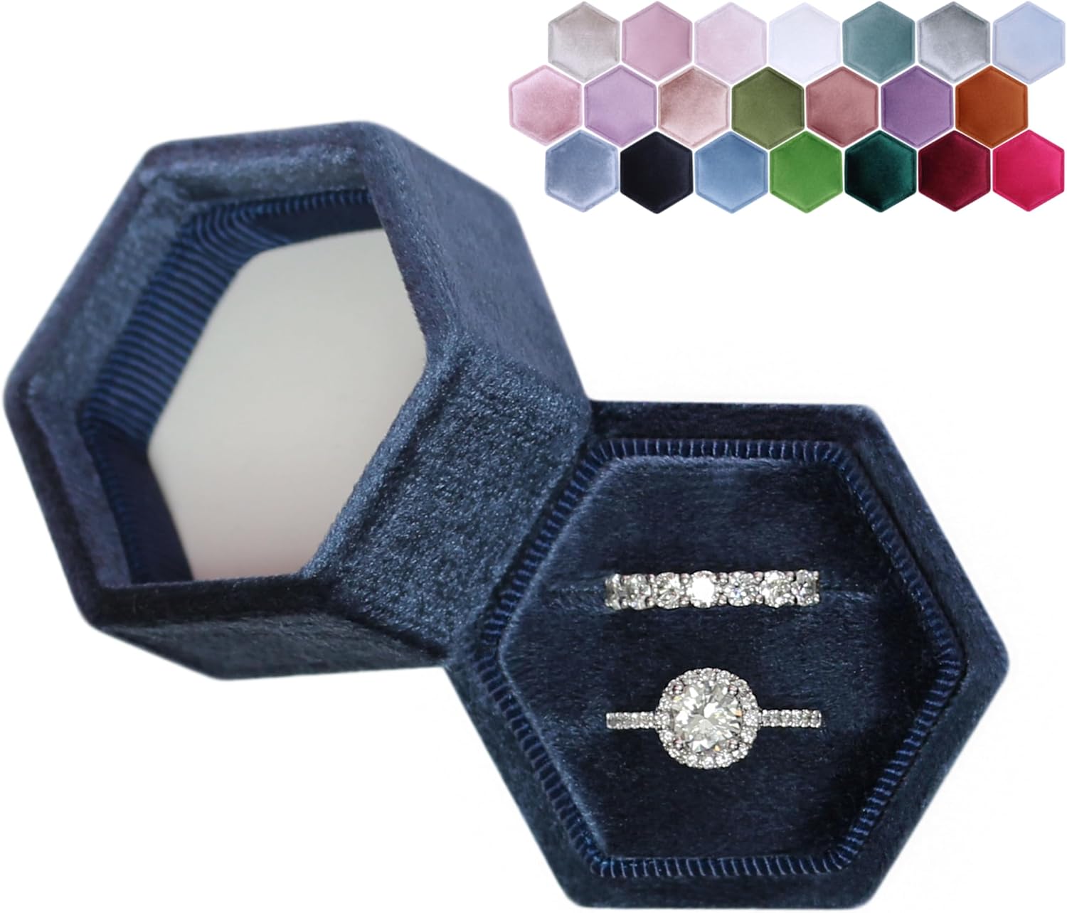 Hexagon Velvet Engagement Ring Box,Proposal Box(Midnight Blue)