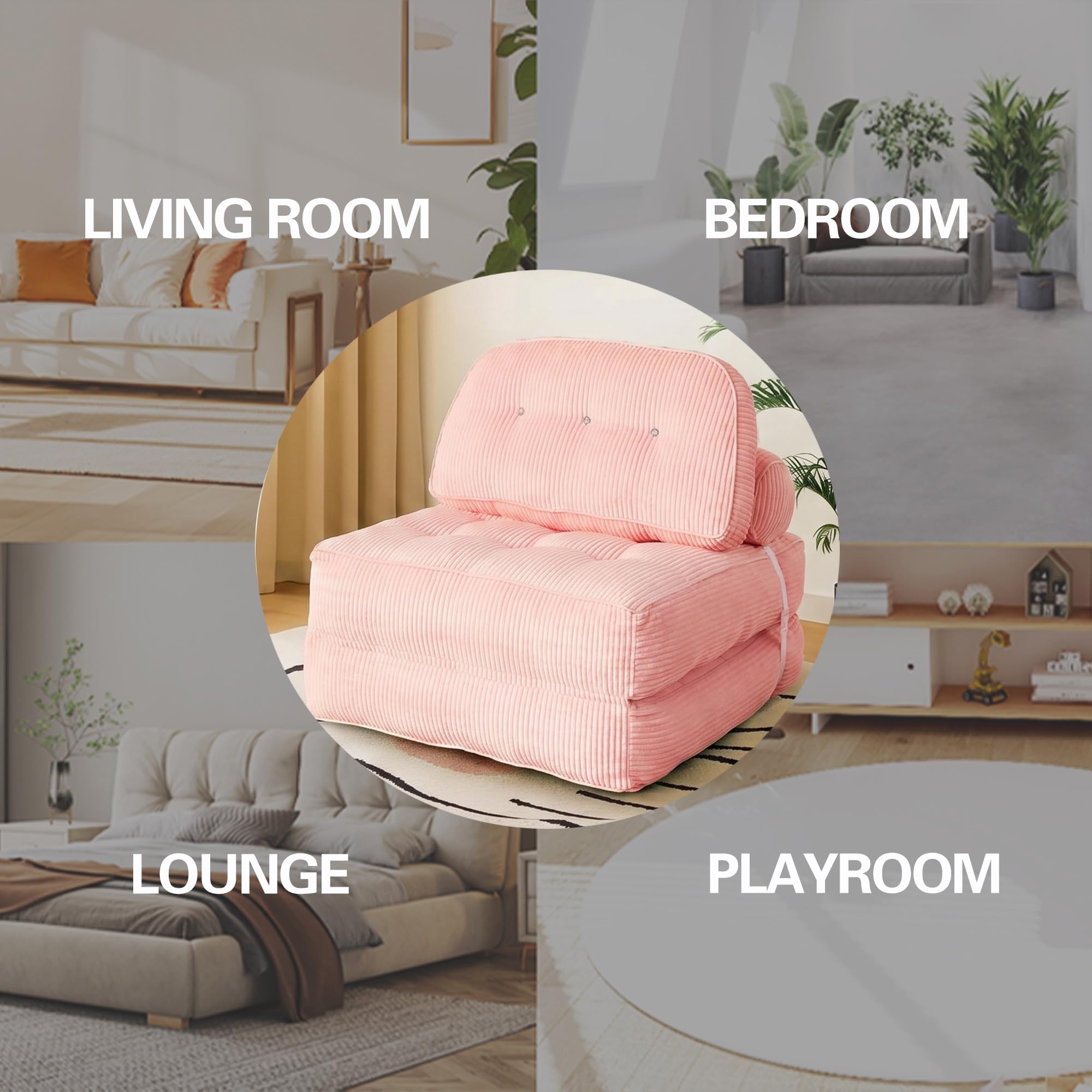 Futon Sofa Bed Chair - Convertible Sleeper Bed for Small Space, No Assembly Required, Space-Saving, Breathable & Sweat-Wicking for Post-Workout Recovery, Yoga Stretch, Lounging, Gaming, Naps