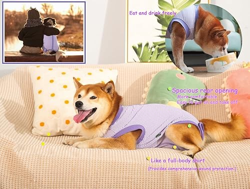 Miniatura 3 de Sychien Traje de recuperación para perros, camisa mediana quirúrgica para esterilización hembra, traje de recuperación de cirugía masculina, rayas