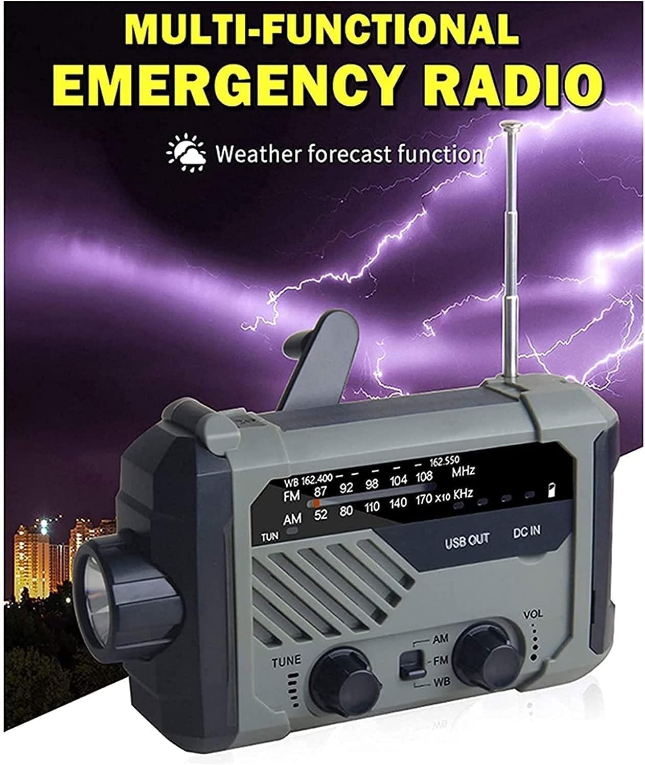 Solar Radio, 2000Mah Emergency Weather Portable Power Bank with Charging, Hand Crank- Battery Operated, Sos Alarm, Am/Fm，for Outdoor(Green)