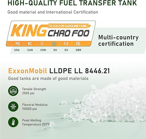 Miniatura 6 de Tanque de combustible portátil de 52 galones, tanque de combustible de gasolina con bomba de transferencia de combustible eléctrica de 12 V, tanque