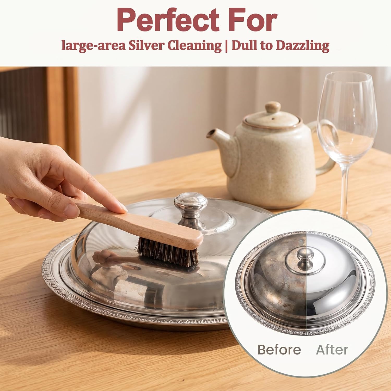 4Pcs Horsehair Brush Shoe Brushes with Silver Polishing Cloth Polishing Bar