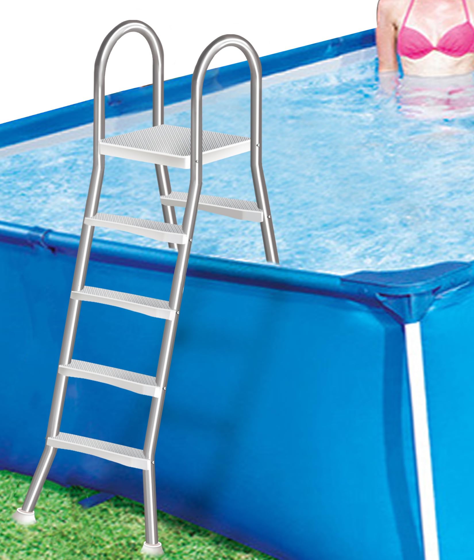 Escalera para Piscinas Elevadas 250kg, Escalera de Acero Inoxidable de 4 Peldaños para Piscinas Elevadas, Escalera de Doble Cara para Piscinas, Peldaños Desmontables para Piscinas