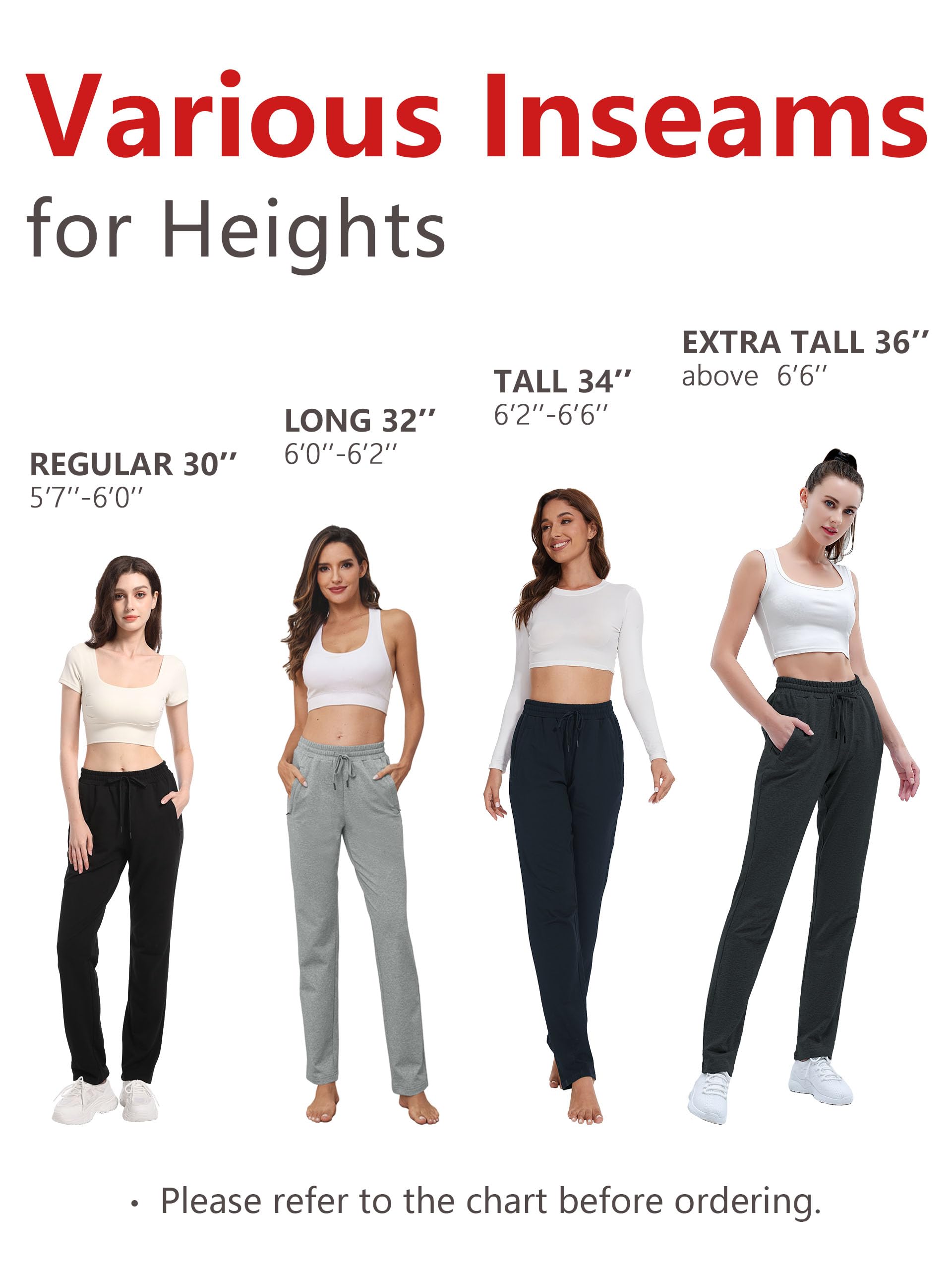 SEVEGO Pantalon de survêtement haut en coton pour femme - 76,2 cm/81,3 cm/86,4 cm/91,4 cm - Bas ouvert décontracté - Poche zippée