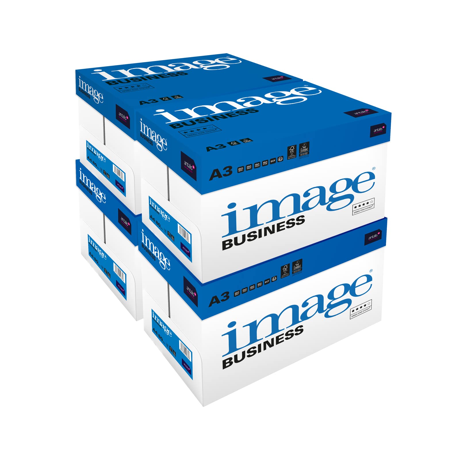 Image Business - Papier multifonction Blanc CIE161 80 g/m² A3 - Lot de 4 cartons - 20 ramettes de 500 feuilles - 10.000 feuilles