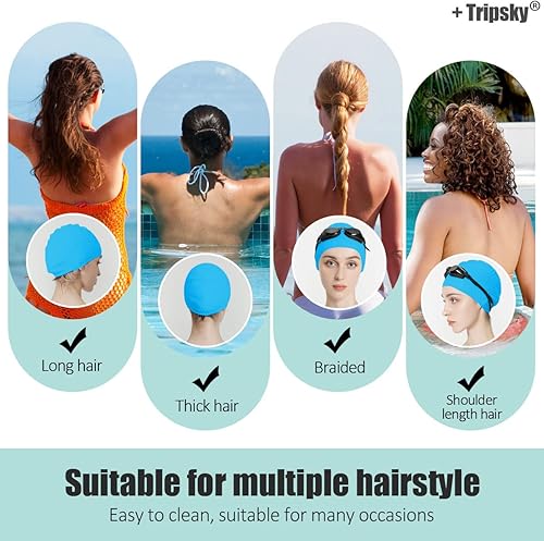 Miniatura 10 de Tripsky Gorro de natación de silicona, cómodo gorro de baño ideal para cabello rizado, corto, medio largo, gorro de natación para mujeres y hombres,