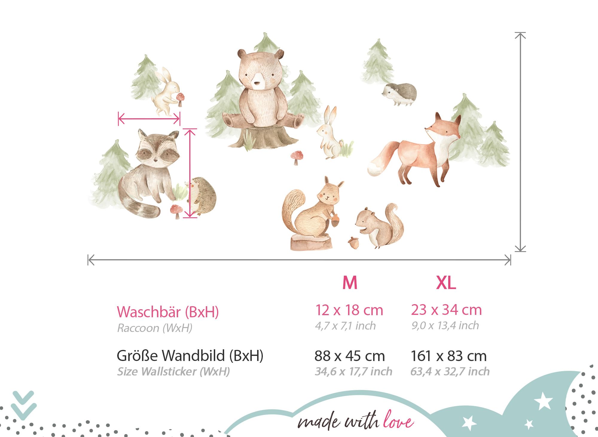 Little Deco DL844-4 - Adesivo da parete per cameretta dei bambini, motivo: animali della foresta