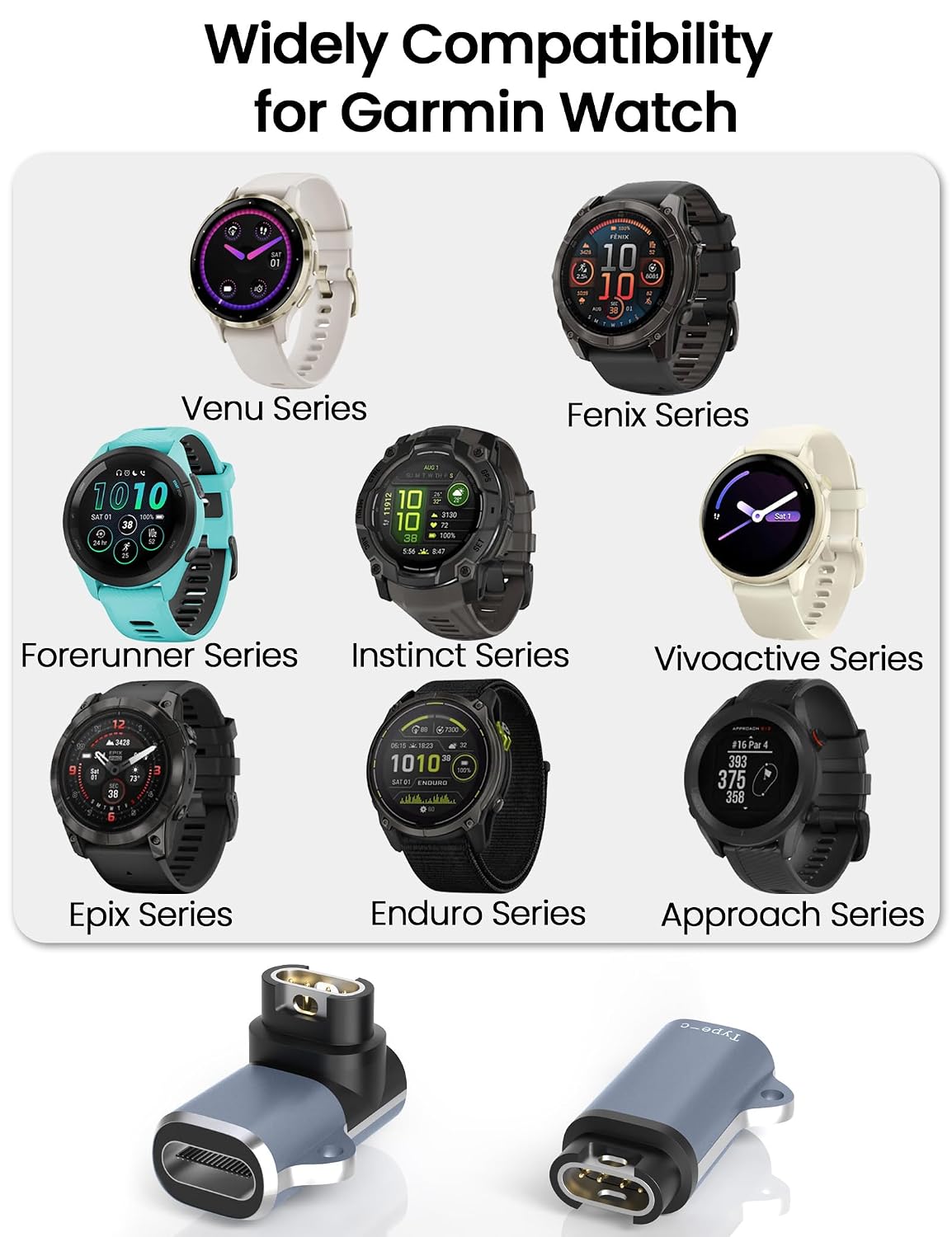 Adapter kabla ładującego USB C do zegarków Garmin, adapter kabla do ładowania typu C do Garmin Fenix 8, 7X, 6 Pro Solar, Vivoactive 6,5, 4S, Venu 3,3S, SQ, Forerunner 165/55/970/965/265