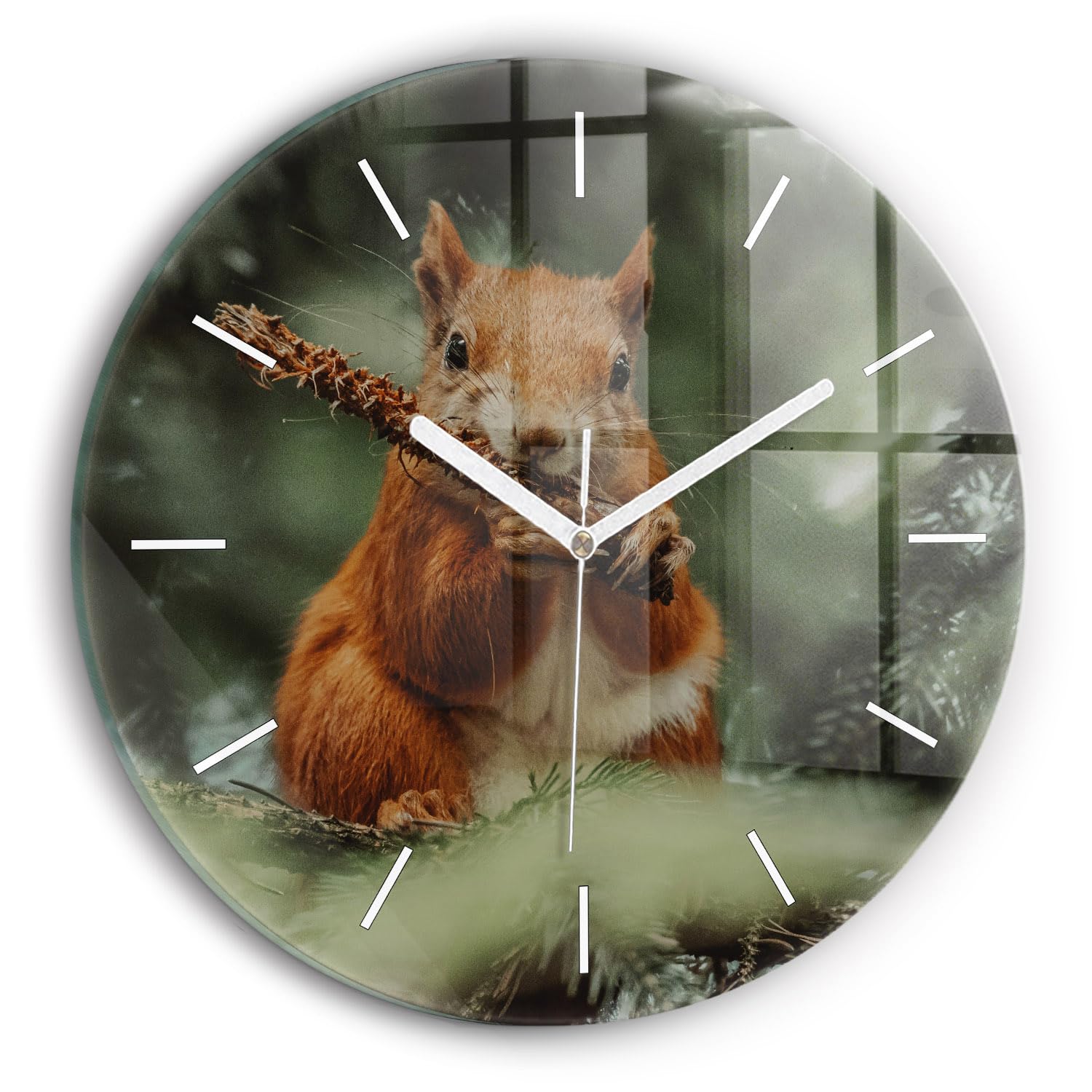 Horloge en Verre Wallfluent motif écureuil pour une ambiance sauvage