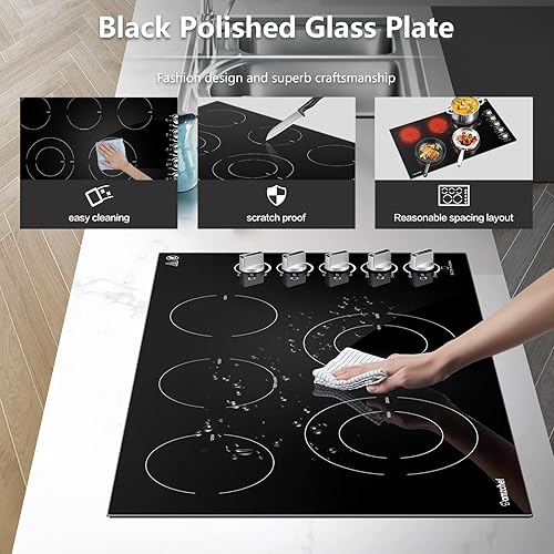 Miniatura 7 de AMZCHEF Estufa eléctrica de 8900 W de 36 pulgadas, estufa eléctrica integrada de 5 quemadores, estufa radiante de 36 pulgadas con control de