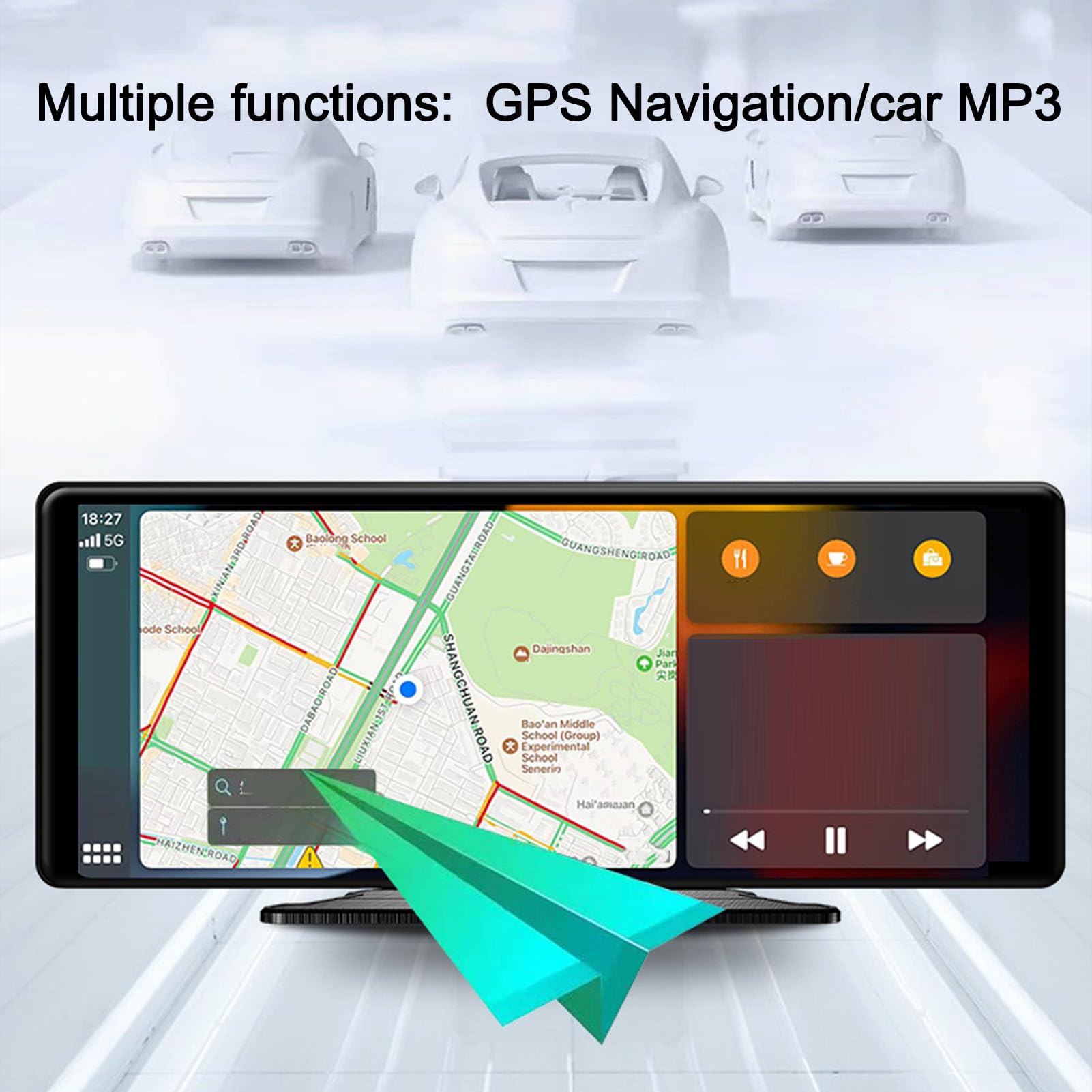 Ekran Carplay do Samochodu, Przenośne Sterowanie Głosowe Stereo Nawigacja GPS AUX FM 10,26-calowy Ekran Dotykowy Radio Samochodowe do Carplay dla Auto