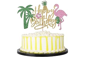 Glitter Flamingo Hawaiian Party Cake Topper