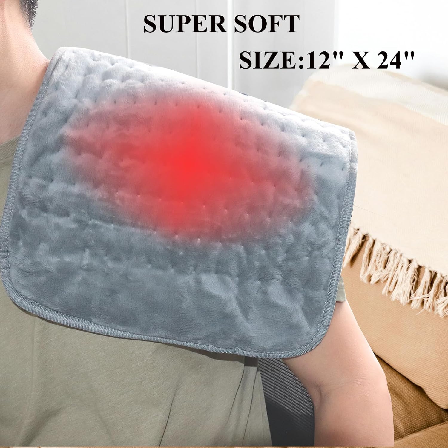 Heating Pad for Back Pain Relief Period Cramp,6 Heat Settings & 4 Timer Auto Shut Off,Soft 12" x24" Electric Heat Pad for Neck Shoulders