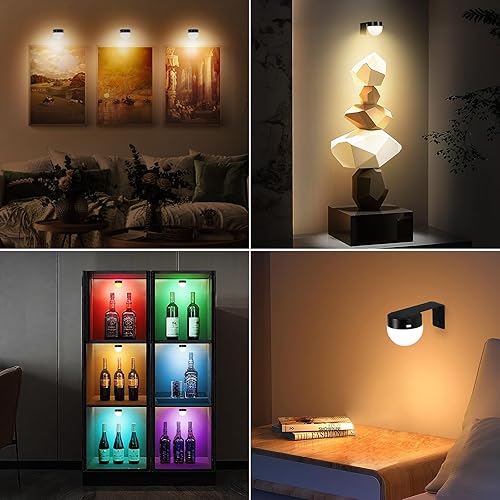 Miniatura 47 de 3 lámparas a batería con control remoto, temporizador, regulables, magnéticas, de 200 LM, para cuadros, pinturas, exhibición de obras de arte