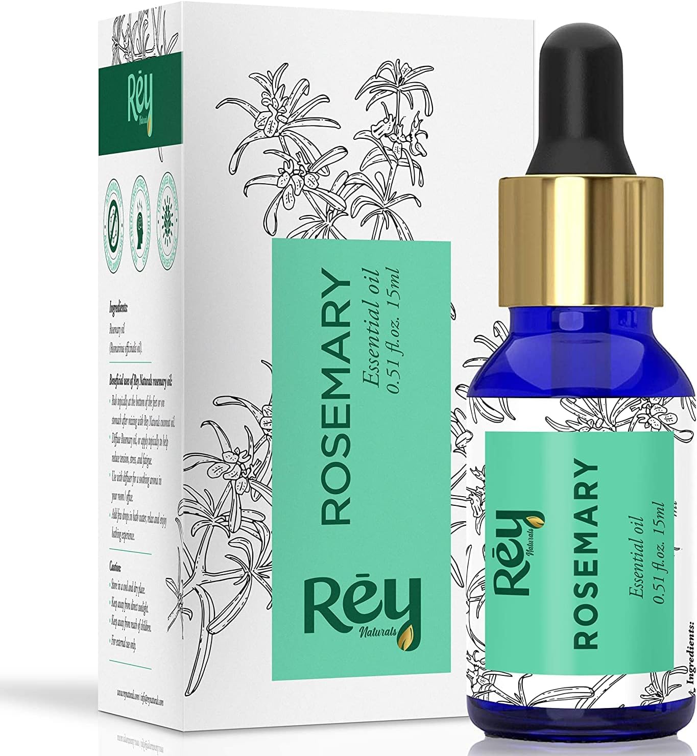 Roti Rey Naturals Rosemary Essential Oil for Hair Growth - 100% Pure & Natural Rosemary Oil for Hair, Skin and Body - 15ml