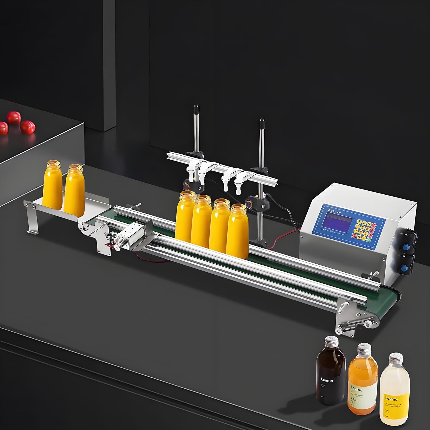 4-Head Automatic Liquid Filling Machine - 10-500ml Bottle Filler with Conveyor Belt for White Wine, Beverages & Thin Liquids - Efficient Mini Production Line with Diaphragm Pump