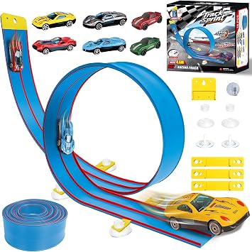 Flexible Race Track, 15 Ft Toy Car Track with Suction Cups for Kids