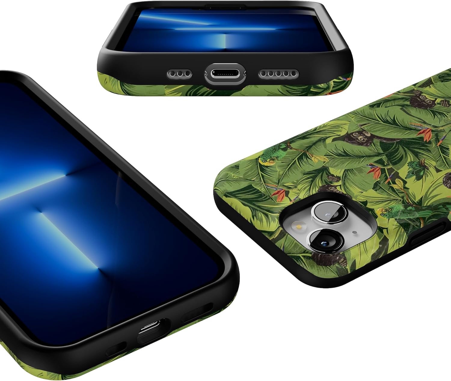 Casely iPhone 13 Case | Sneaky Monkeys | Frida Kahlo Jungle Floral | Bold Protective Design | Compatible with MagSafe