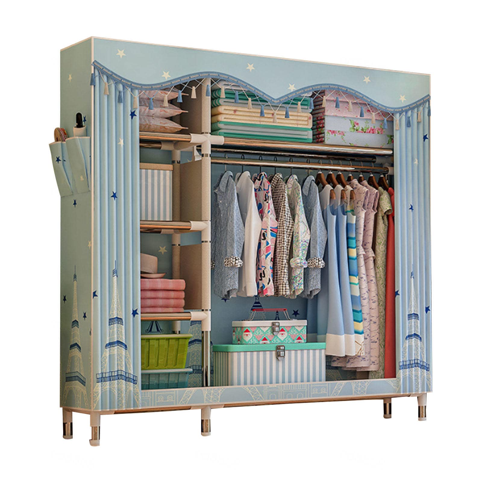 Canvas-Kleiderschrank, tragbare Kleiderschrankregale für Schlafzimmer, faltbarer Kleiderschrank-Aufbewahrungsorganisator mit Kleiderstange und Stoffbezug,B-126x46x172cm