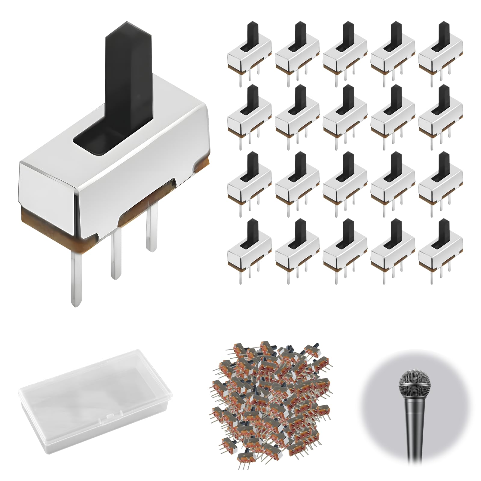 200Pcs Interruptor Deslizante Vertical, SPDT 3 Pines 2 Posiciones Micro Interruptor de Mini Panel 0.5A 50V DC 3 mm Interruptor de Palanca Vertical SS12D00 Interruptores Deslizantes para DIY Project