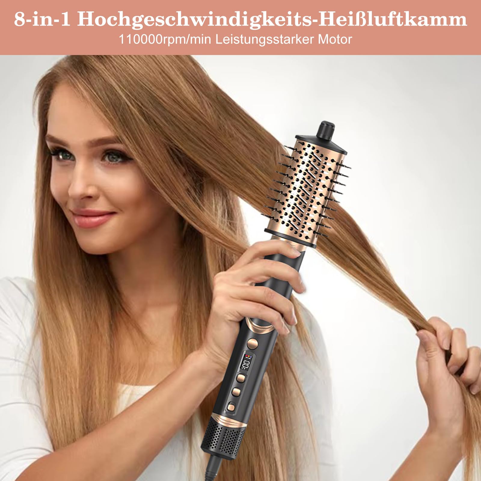 Suszarka do włosów 8 w 1, multistyler AirStyler, 1600 W, urządzenie do stylizacji włosów z silnikiem o prędkości 11 0000 obr./min, z grzebieniem powietrznym, lokówką (lewa i prawa), dyfuzorem, dyszą